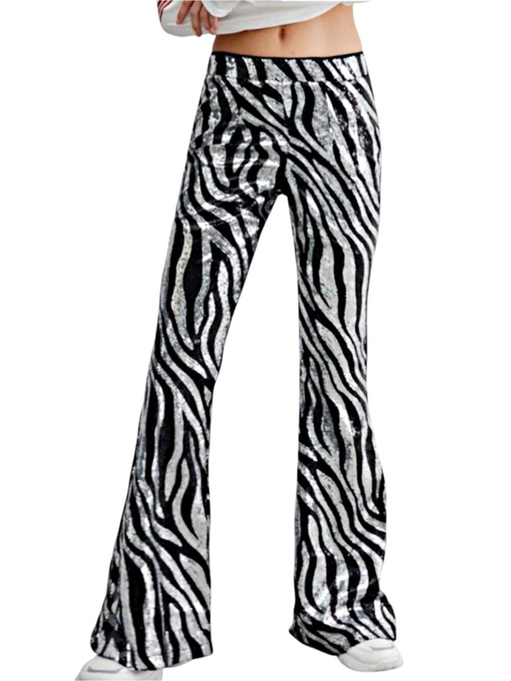 NASTY GAL ZEBRA SEQUIN FLARE PANTS Y2K FIERCE GLAM SLEEZ GRUNGE BODYCON BADDIE 6